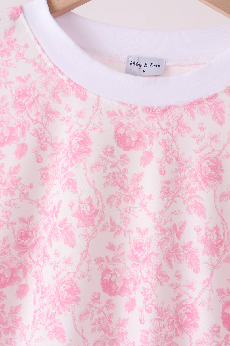 Pink Floral Print Mom&me Pants Set
