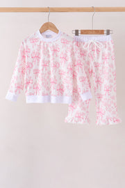 Pink Bow Floral Print Mom&me Pants Set