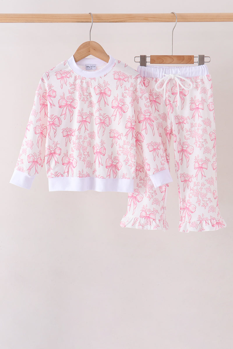 Pink Bow Floral Print Mom&me Pants Set