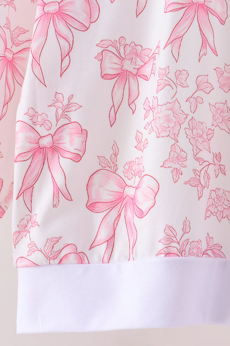 Pink Bow Floral Print Mom&me Pants Set