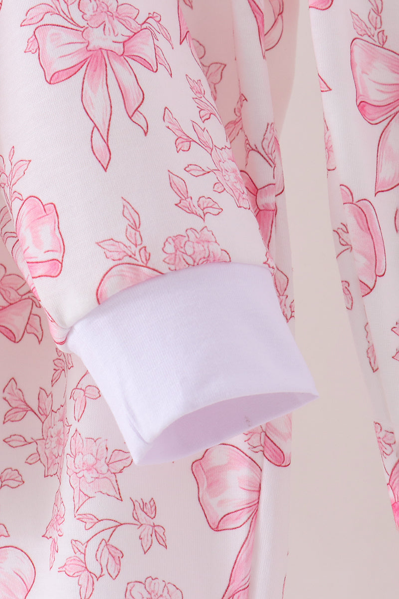 Pink Bow Floral Print Mom&me Pants Set