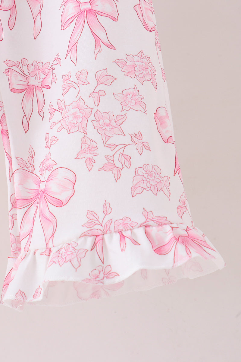 Pink Bow Floral Print Mom&me Pants Set