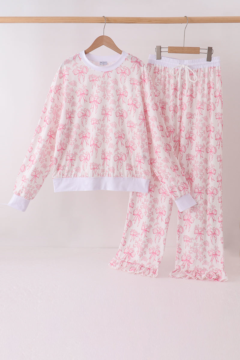 Pink Bow Floral Print Mom&me Pants Set