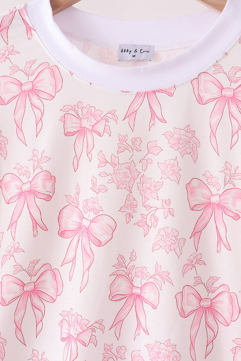 Pink Bow Floral Print Mom&me Pants Set