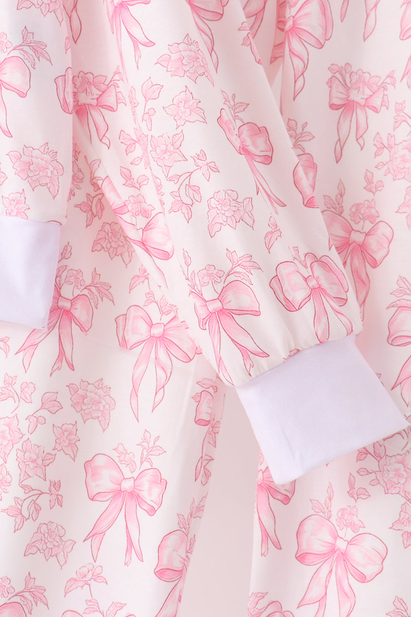 Pink Bow Floral Print Mom&me Pants Set