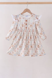 Khaki Farm Checkered Ruffle Dress