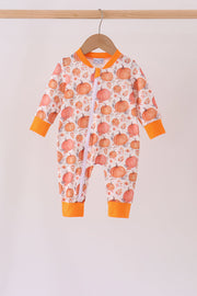 Orange Pumpkin Print Romper