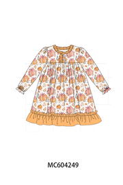 Orange Pumpkin Print Ruffle Dress