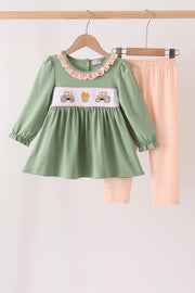 Green Farm Embroidery Ruffle Pants Set