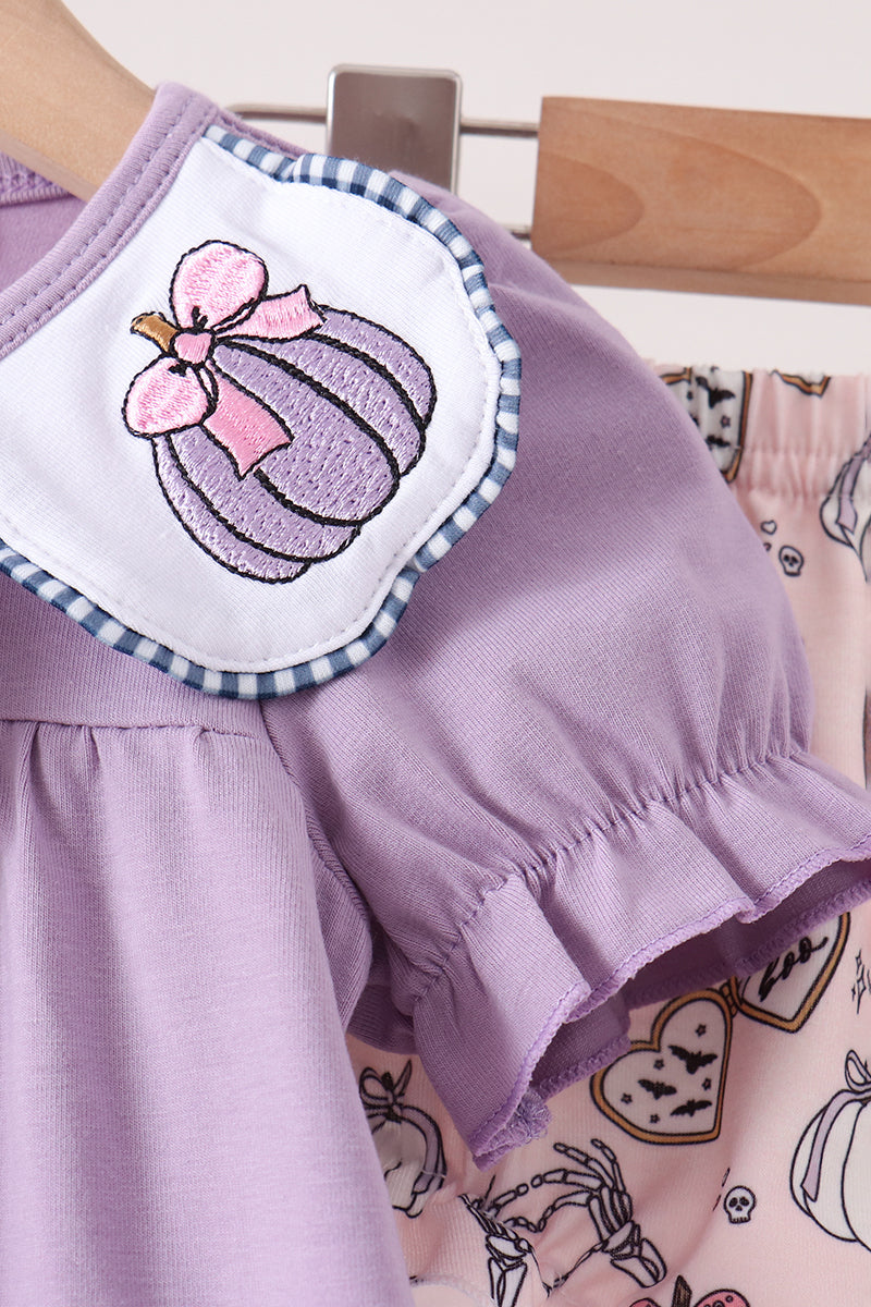 Purple Spooky Embroidery Bloomer Set