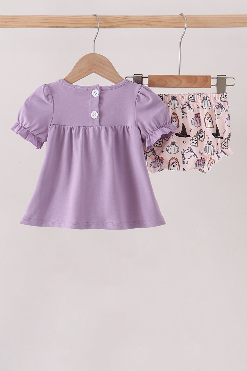 Purple Spooky Embroidery Bloomer Set