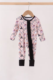 Pink Spooky Embroidery Bamboo Ruffle Romper