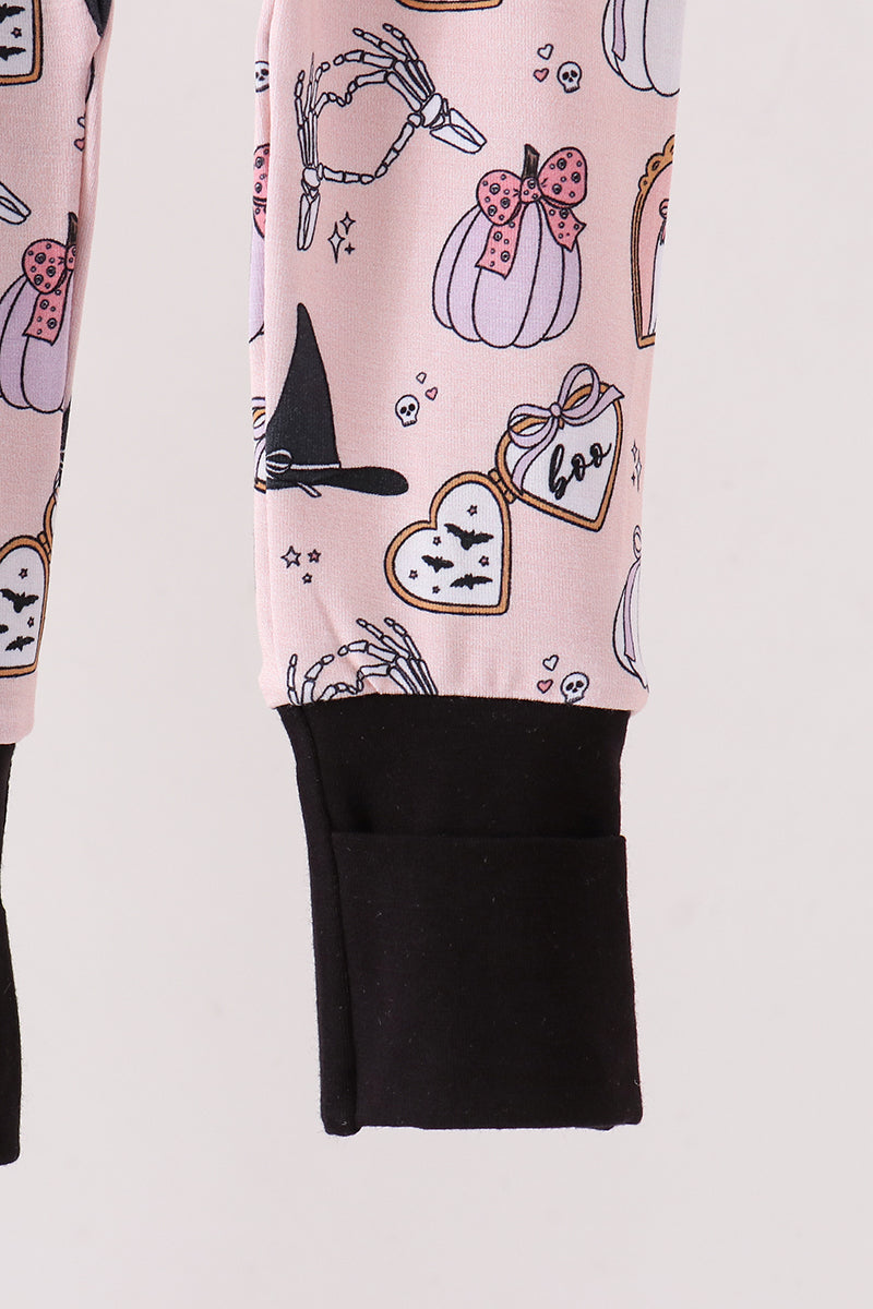 Pink Spooky Embroidery Bamboo Ruffle Romper