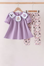 Purple Spooky Embroidery Pants Set