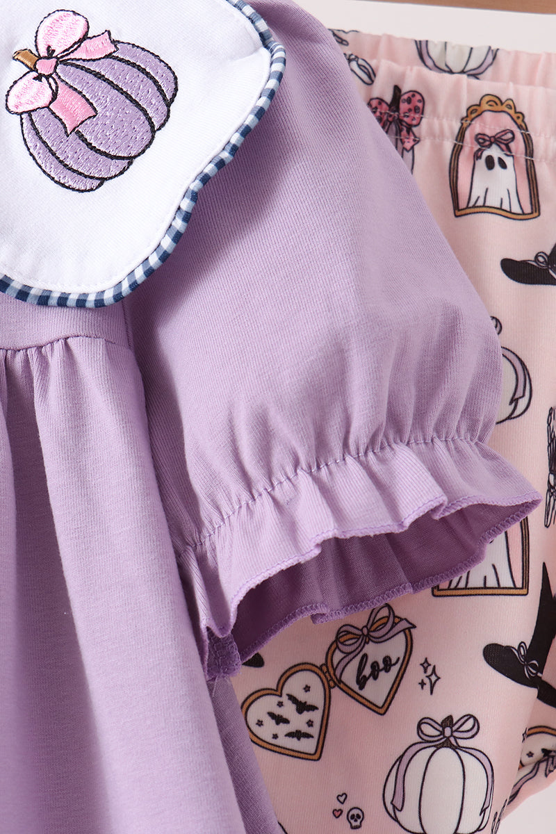 Purple Spooky Embroidery Pants Set