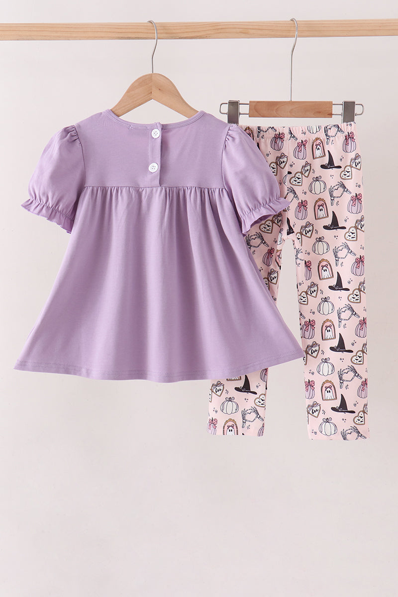 Purple Spooky Embroidery Pants Set