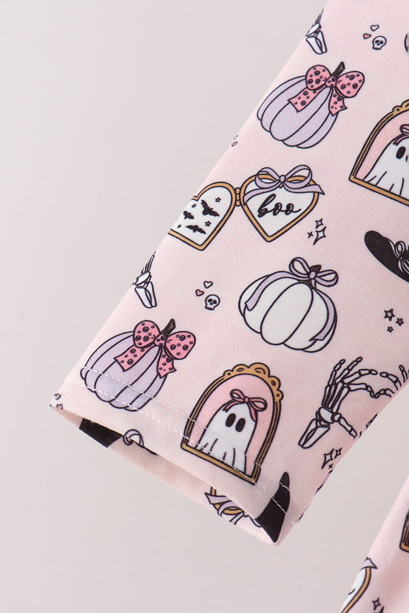 Pink Spooky Print Ruffle Dress