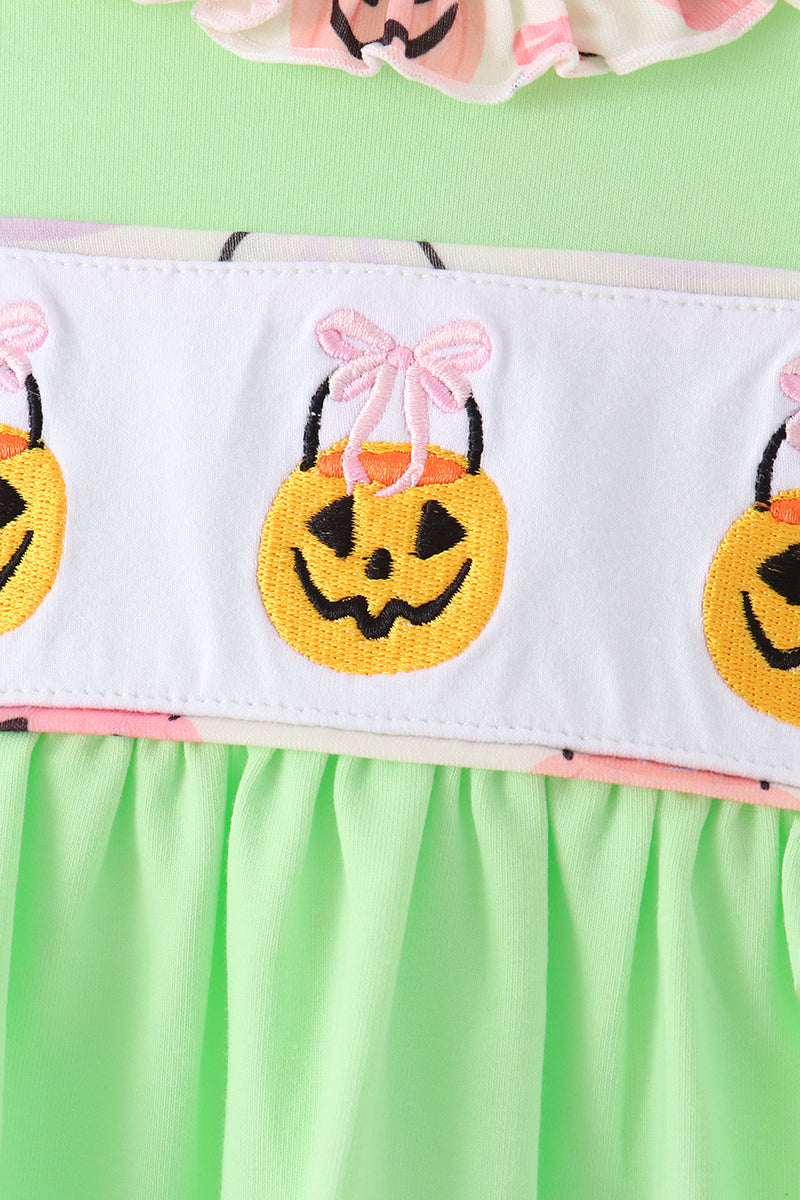 Green Jack-o-lantern Embroidery Ruffle Pants Set