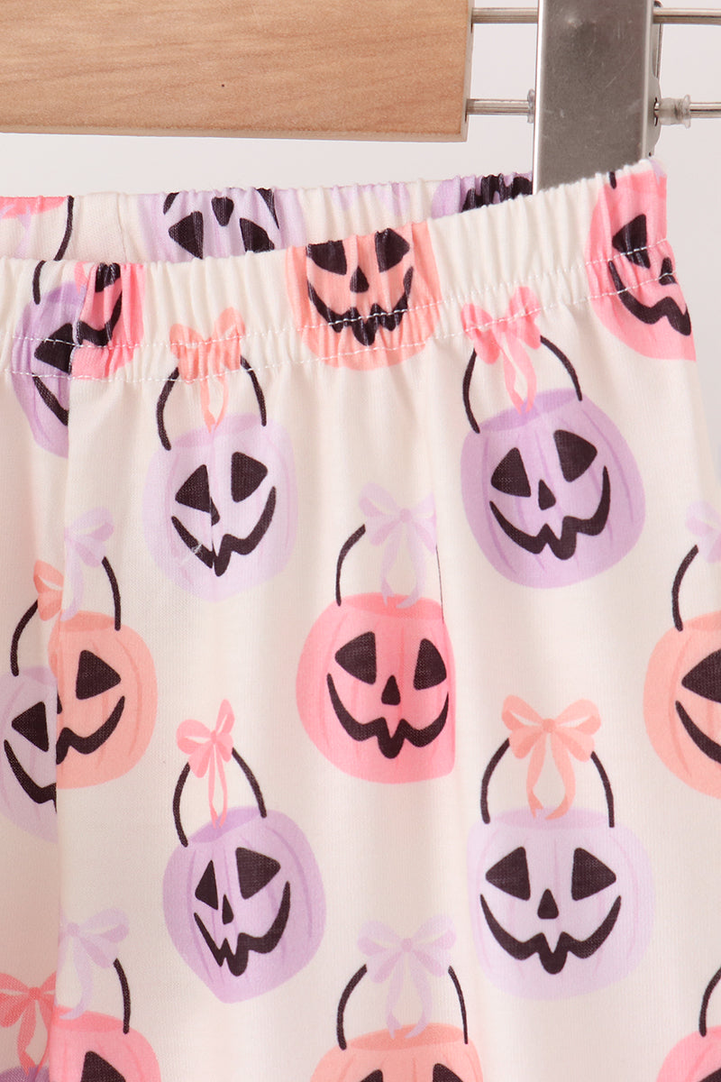Green Jack-o-lantern Embroidery Ruffle Pants Set