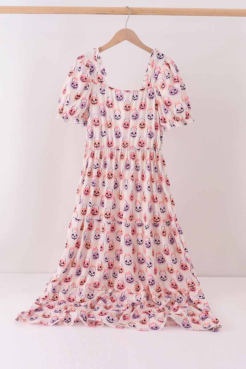Jack-o-lantern Print Tiered Mom Dress