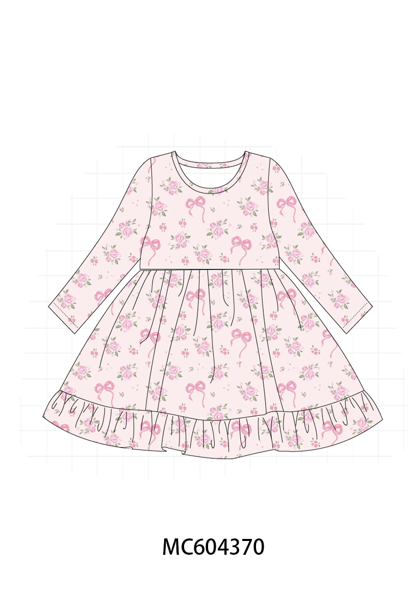Pink Floral Bow Ruffle Dress