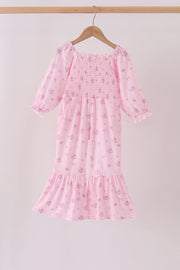Pink Floral Bow Smocked Jumpsuit