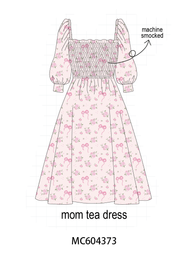Pink Floral Bow Smocked Mom Dress