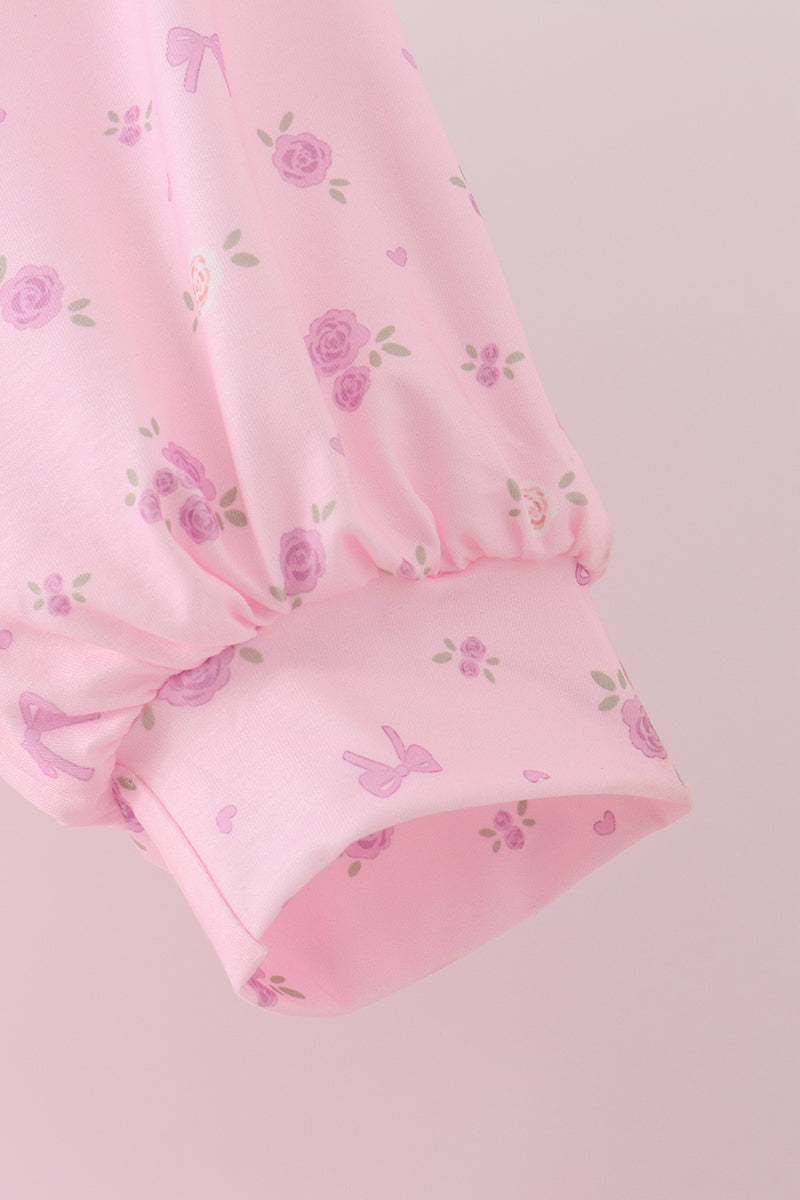 Pink Floral Bow Smocked Mom Dress