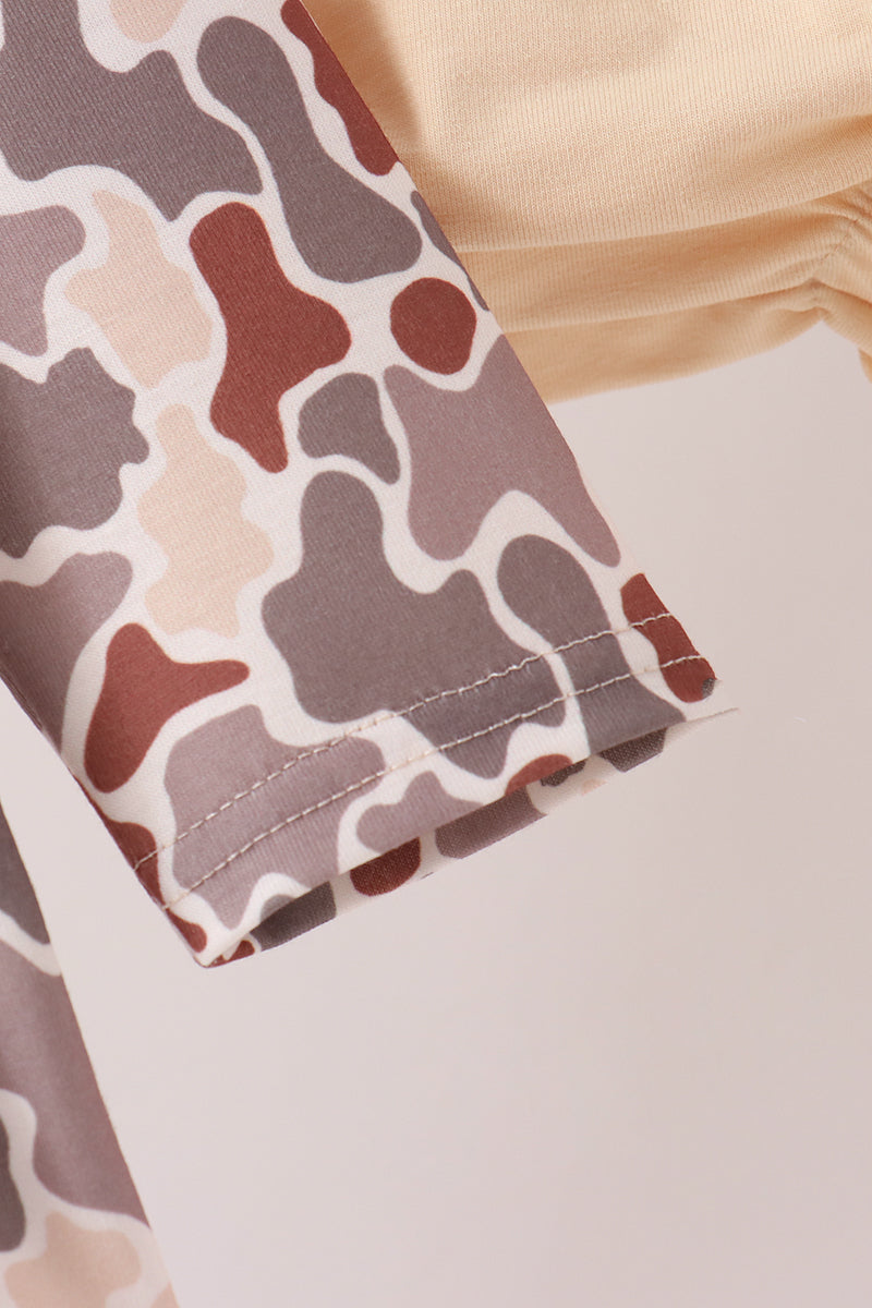 Khaki Camoufalge Cross Deer Embroidery Ruffle Bloomer Set