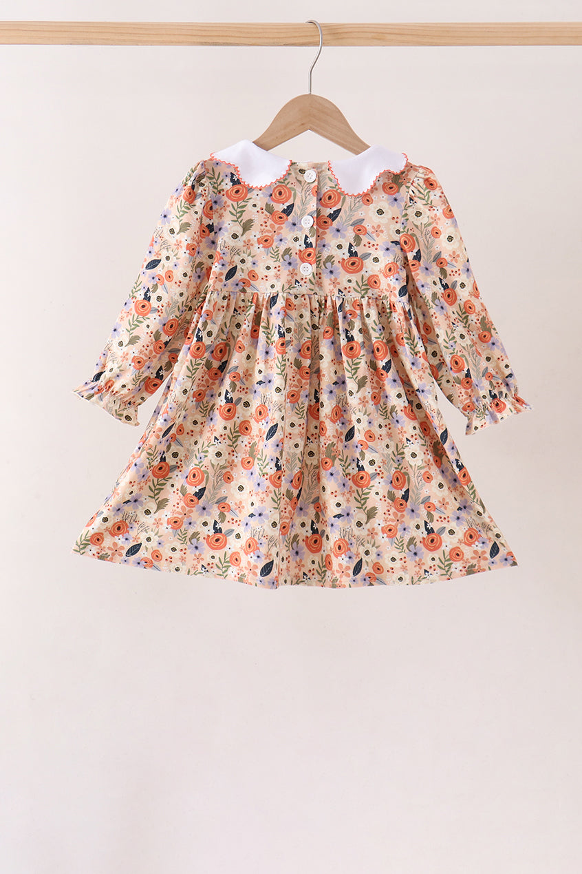 Coral Floral Smocked Dress
