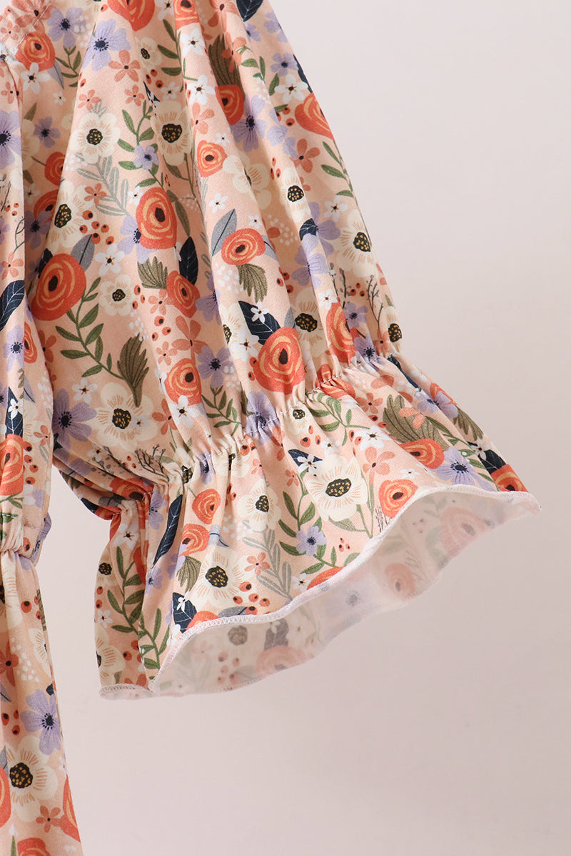 Coral Floral Tiered Mom Dress