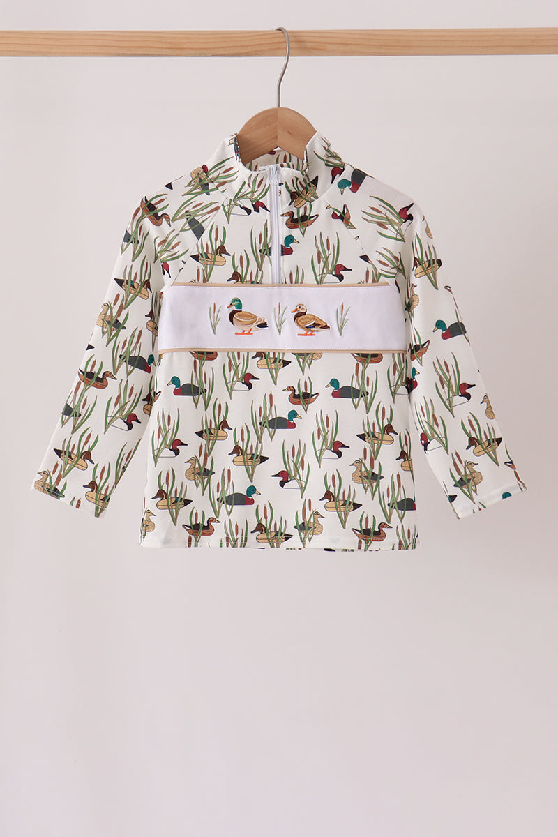 Duck Embroidery Half-zip Pullover