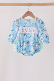 Blue Goose Bow Embroidery Ruffle Bubble