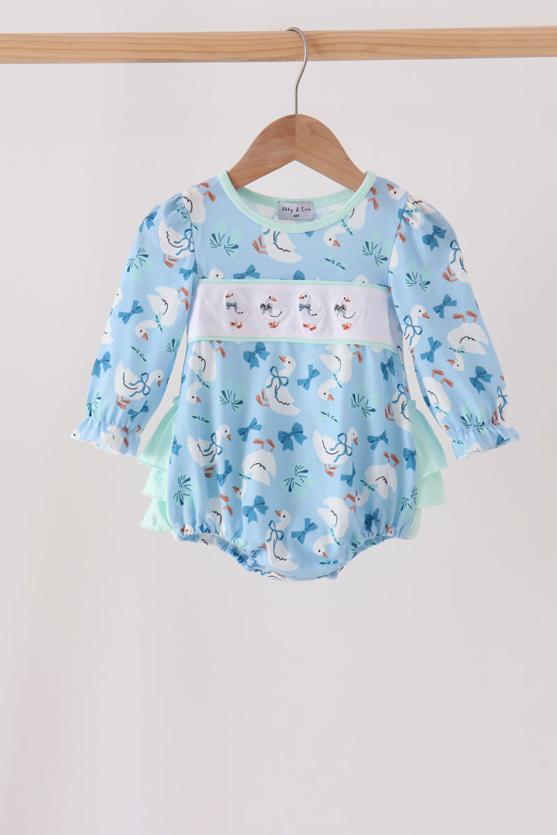 Blue Goose Bow Embroidery Ruffle Bubble