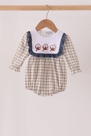 Teal Cotton Embroidery Gingham Ruffle Bubble