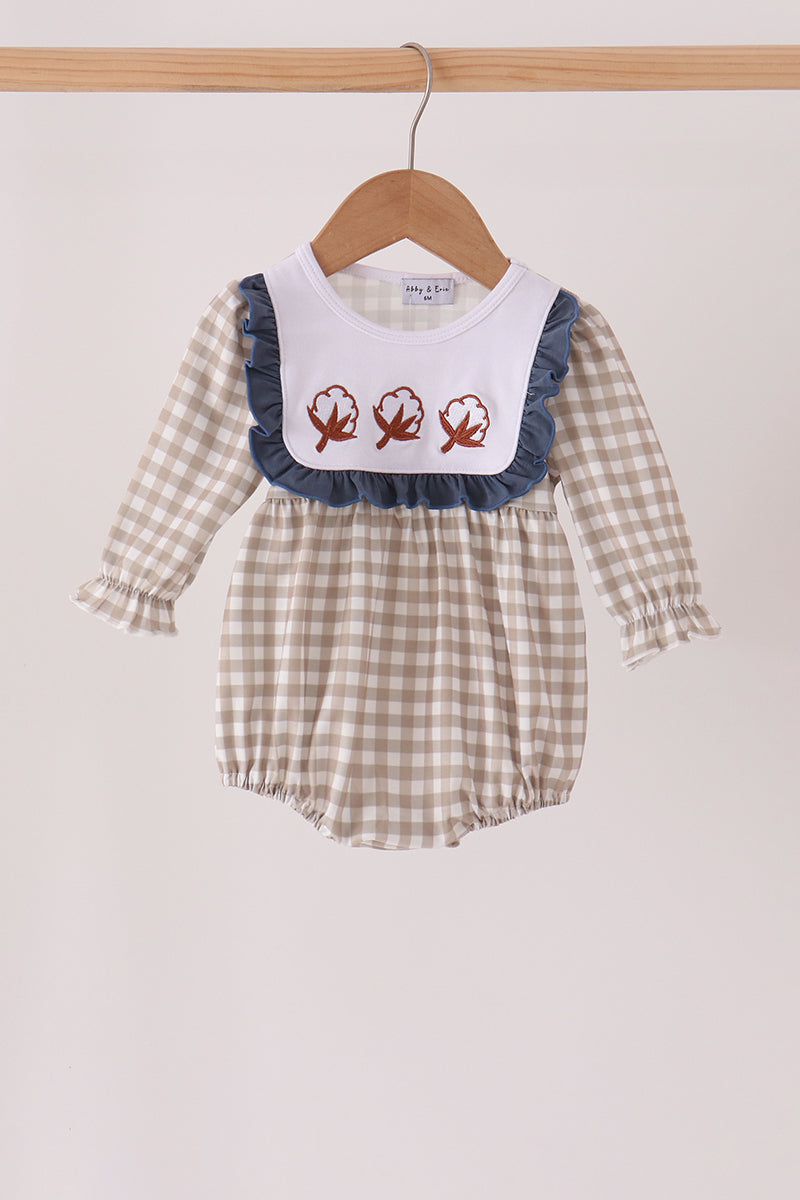 Teal Cotton Embroidery Gingham Ruffle Bubble