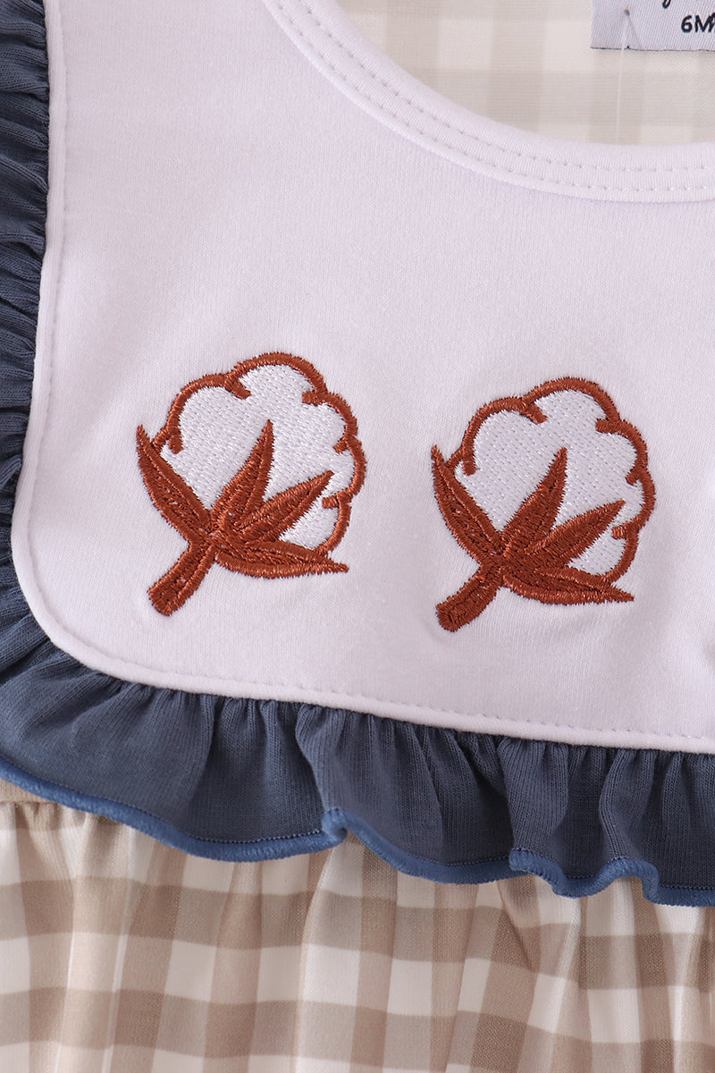 Teal Cotton Embroidery Gingham Ruffle Bubble