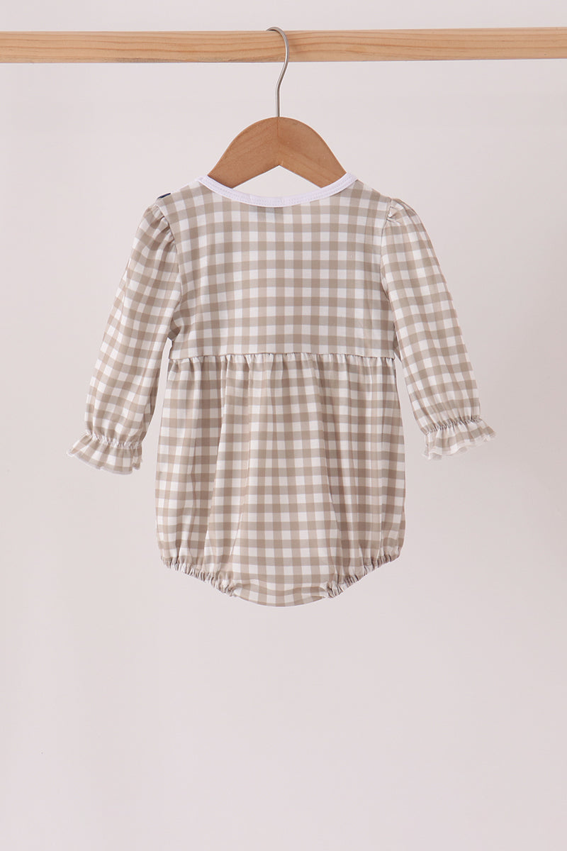 Teal Cotton Embroidery Gingham Ruffle Bubble