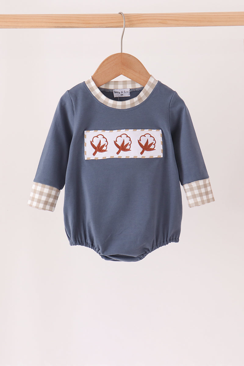 Teal Cotton Embroidery Gingham Bubble