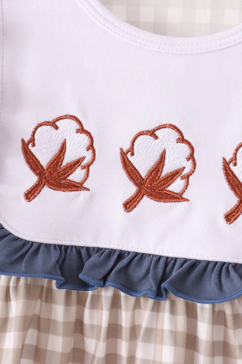 Teal Cotton Embroidery Gingham Ruffle Pants Set