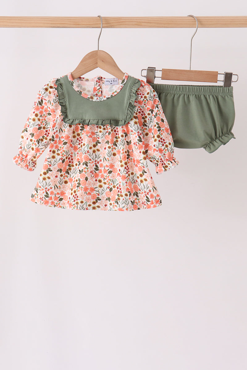 Green Floral Ruffle Bloomer Set
