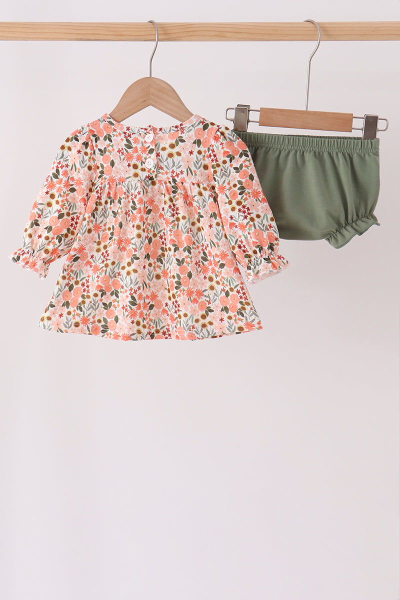 Green Floral Ruffle Bloomer Set