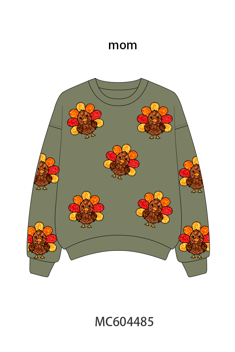 Green Turkey Sequin Mom&me Top