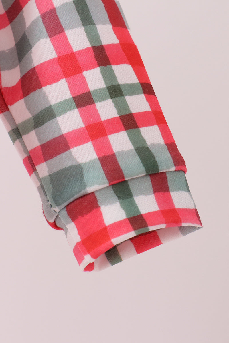 Green Merry Christmas Embroidery Plaid Romper