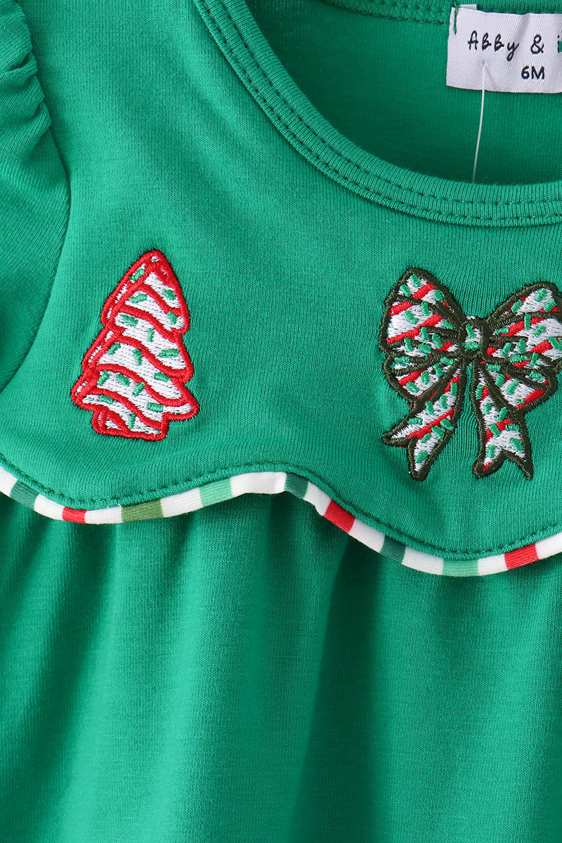 Green Christmas Tree Bow Applique Stripe Bloomer Set