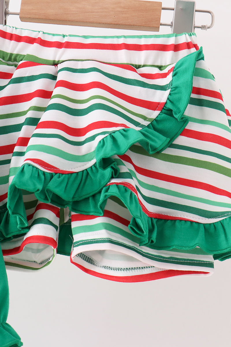 Green Christmas Tree Bow Applique Skorts Set