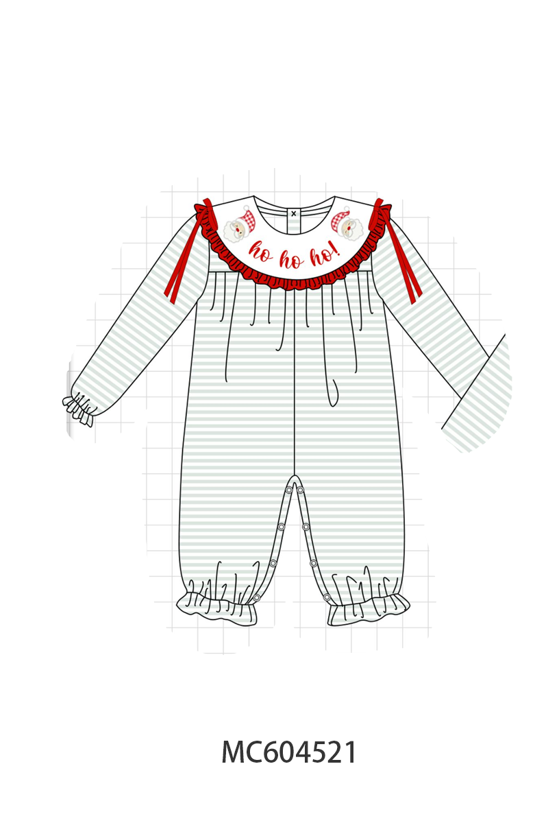 Sage Santa Applique Stripe Romper