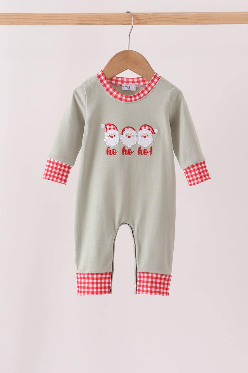 Sage Santa Applique Gingham Romper