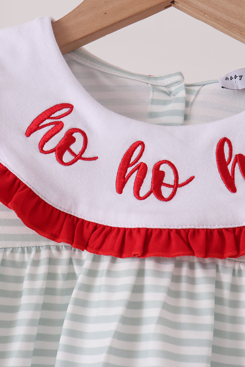 Sage Santa Applique Gingham Ruffle Pants Set