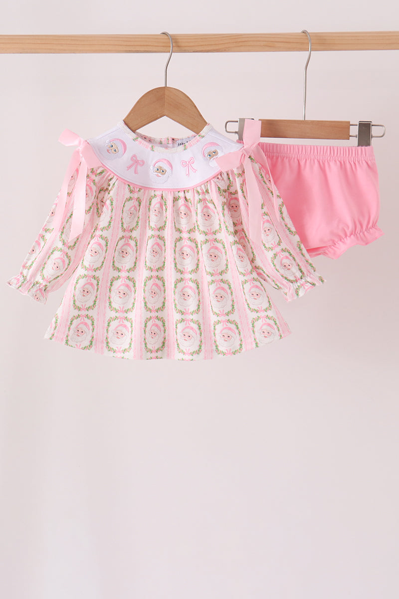Pink Santa Bow Embroidery Bloomer Set